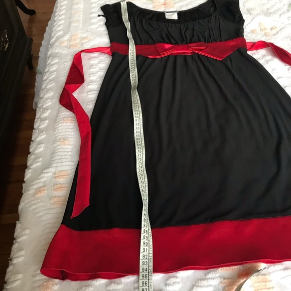 Vintage 90s black red stretchy peasant style top cocktail dress - Picture 11 of 11